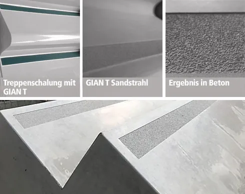 GIAN T02, Treppennase, Sandstrahl, Beton, Antirutsch, Struktur, Matrize, Treppe